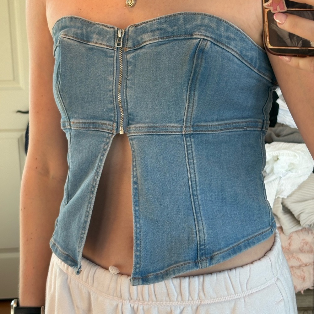 American Eagle Light Blue Denim Strapless Top - Picture 3 of 3
